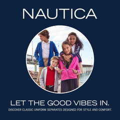 Nautica Boys School Uniform Twill Khaki Pants, Flat Front & Elasticized Waistband, Zipper Closure With Faux Button