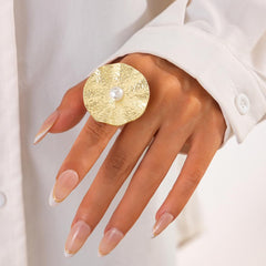 Vintage Flower Pearl Ring for Women Floral Statement Ring Elegant Party Jewelry Gift