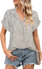 Timeson Women's Short Sleeve Chiffon Blouses for Office Work Business Attire Collared Shirts