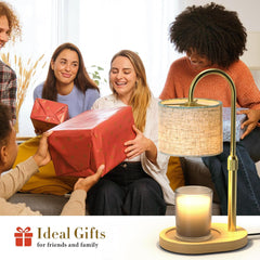 Golden Candle Warmer Lamp with Timer Dimmer, Height Adjustable Electric Candle Warmer Wax Heater with Wooden Base 2 Bulbs, Birthday Gifts for Women Her, Mom, House Warming Gifts New Home