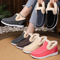 Women Winter Plush Lined Flat Shoes Comfy Orthopedic Arch Support Outdoor Walking Short Boots Non Slip Fuzzy Cozy Booties (6,Apricot)