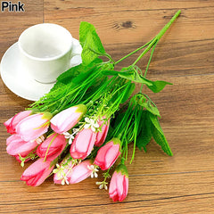 Artificial Flower Wedding Fake Plants 15 Heads Compatible with Wedding 1 Bouquet Pink