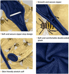 Aslsiy Boys Fleece Jacket Bee Yellow Pattern Toddler Hooded Coat Outerwear