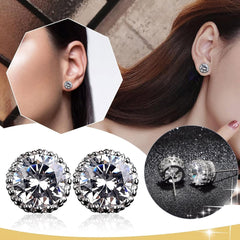 Women Synthetic Diamond Earrings, 18K White Gold Plated Round Square Cubic Zirconia Hypoallergenic Studs Earrings (Be King)