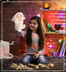 DolliBu Rabbit Plush Hand Puppet For Kids - Soft Plush Stuffed Animal Hand Puppet Toy for Puppet Show Games & Puppet Theaters for Kids Adult's Cute Puppets Educational Toy to Teach Children & Toddlers