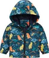 AUBIG Kids Lightweight Windbreaker Zipper Hooded Jackets Coat Long Sleeve Cartoon Print Trench Spring Fall Outerwear