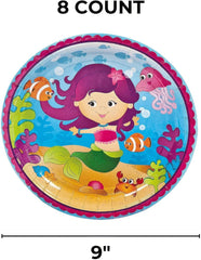 Fun Express Mermaid Party Paper Dinner Plates - Multicolor Mermaid Party Decorations Disposable Tableware - Sea Girls Shower Iridescent Mermaid Themed Ocean Birthday Party Decorations - 8 Pieces