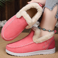 Women Winter Plush Lined Flat Shoes Comfy Orthopedic Arch Support Outdoor Walking Short Boots Non Slip Fuzzy Cozy Booties (10.5,Rose Red)