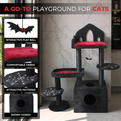 cat Tree - 45in Cat Tower with Scratching Post for Indoor Cats, Stylish Black cat Stand cat Tree Halloween