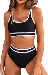 BMJL Women's High Waisted Bikini Sets Sporty Two Piece Swimsuits Color Block Cheeky High Cut Bathing Suits