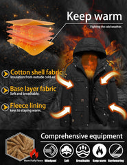 TACVASEN Men's Winter Jacket Cotton Military Jackets Fleece Lined Thick Work Warm Cargo Coats with Hooded
