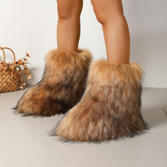 Women's Faux Fur Boots Size 9 - Mid-Calf Winter Snow Boots with Fluffy Lining, Y2K Fashion Warm Shoes for Women
