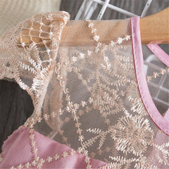 NNJXD Girl Flower Printed Cotton Elegant Tulle Bow Belt Princess Dress