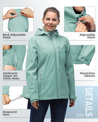 33,000ft Packable Rain Jacket Women Lightweight Waterproof Raincoat with Hood Cycling Bike Jacket Windbreaker