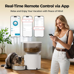 PAPIFEED 3L/13 Cup Automatic Cat Feeder & 3L Water Dispenser, Stainless Steel Bowl, 2.4G WiFi Pet Feeder with APP Control for Remote Feeding, 1-10 Meals Per Day, Detachable for Easy Clean (White Suit)