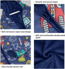 Aslsiy Boys Fleece Jacket Colored Robots Blue Toddler Hooded Coat Outerwear