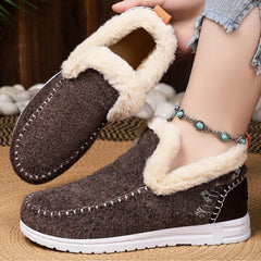 Women Winter Plush Lined Flat Shoes Comfy Orthopedic Arch Support Outdoor Walking Short Boots Non Slip Fuzzy Cozy Booties (7,Coffee)