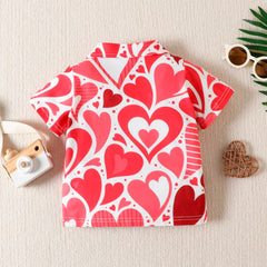 Toddler Boys Girls Valentine's Day Short Sleeve Heart Prints Kids Tops T Shirt with Pocket Large Charcoal