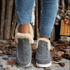 Women Winter Plush Lined Flat Shoes Comfy Orthopedic Arch Support Outdoor Walking Short Boots Non Slip Fuzzy Cozy Booties (5.5,Gray)