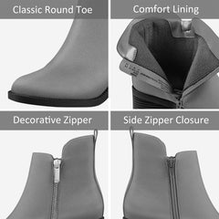 PIZZ ANNU Women's Fashion Ankle Boots Round Toe Low Chunky Block Heel Non-Slip Comfortable Short Boots Side Zipper Booties Shoes