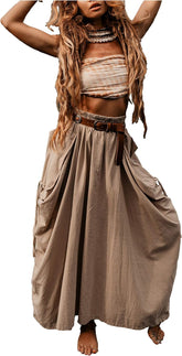 Women's Maxi Boho Skirt with Pockets Bohemian Organic Cotton Hippie Gypsy