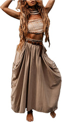 Women's Maxi Boho Skirt with Pockets Bohemian Organic Cotton Hippie Gypsy