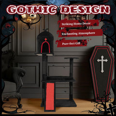 Gothic Cat Tree with Coffin Bed,53" Cat Tower with Spacious Cat Condo,Scratching Posts,Spider Hanging Ball,Multi-Level Cat Activities Furniture for Large Cats, Black Halloween