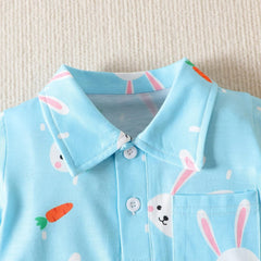 Boys Thermal Shirts Toddler Boys Girls Short Sleeve Easter Cartoon Rabbit Printed Kids Tops T Shirt (Blue, 3-4 Years)