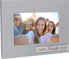Malden International Designs 4x6 Best Friends Ever Picture Frame Light Gray Wood Grain MDF Frame Silver Finish Diecast Metal Inset Attachment