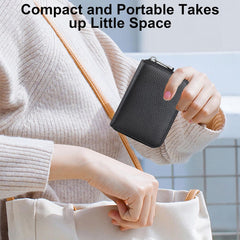 RFID Credit Card Holder Wallet with 9 Card Slots and 2 Cash Compartments, Compact Zipper Wallet for Men and Women, Leather RFID Blocking Card Organizer for Travel and Daily Use Black