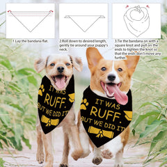 arricraft 1 Pc Triangle Pet's Bandana, Black, Large, Cotton, 'It Was Ruff But We Did It' Pattern for Large Dog