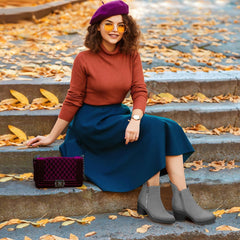 PIZZ ANNU Women's Fashion Ankle Boots Round Toe Low Chunky Block Heel Non-Slip Comfortable Short Boots Side Zipper Booties Shoes