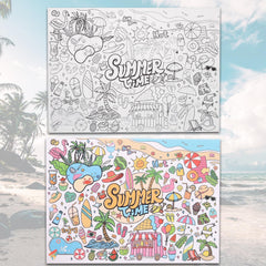 Hawaiian Coloring Poster, 43.3x31.5in Giant Summer Time Coloring Tablecloth Jumbo DIY Blank Paper Banner Large Wall Art for Kids Crafts Games Party Decorations Classroom Activities Supplies