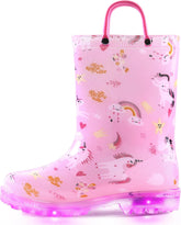 K KomForme Toddler Light Up Rain Boots for Girls Boys Waterproof Rain Boots with Handles Outdoors
