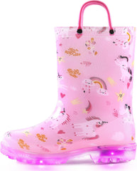 K KomForme Toddler Light Up Rain Boots for Girls Boys Waterproof Rain Boots with Handles Outdoors