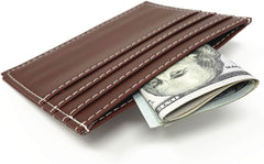 New Mens & Womens Slim Leather Wallet ID Card Holder Open Money Pocket (3" X 4") (Brown)
