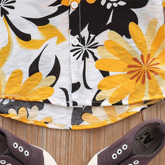 Baby Summer Tops Short Vacation Summer Button Shirt Hawaiian Tops Boys Sleeve T-Shirt Floral Down Summer Shirts (Orange, 18-24 Months)