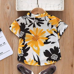Baby Summer Tops Short Vacation Summer Button Shirt Hawaiian Tops Boys Sleeve T-Shirt Floral Down Summer Shirts (Orange, 18-24 Months)