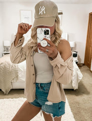 HOTOUCH Waffle Button Down Shirts for Women Dressy Casual Work Shacket V Neck Long Sleeve Lightweight Tops with Pocket