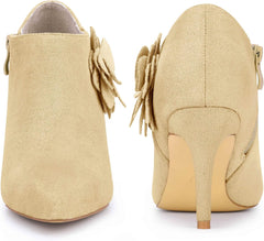 Perphy Flower Pointed Toe Stiletto Heels Ankle Booties for Women