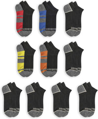 Fruit of the Loom Boys Flat Knit No Show Socks, Small, 10 Pack, Black Assorted,