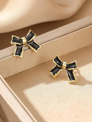 1 Pair Gold Toned Earrings, Black Bow Shaped Stud, Chic and Trendy Jewelry Earrings for Women, Suitable for Daily and Formal Wear, Stylish Accessory Earring, Style2