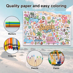 Hawaiian Coloring Poster, 43.3x31.5in Giant Summer Time Coloring Tablecloth Jumbo DIY Blank Paper Banner Large Wall Art for Kids Crafts Games Party Decorations Classroom Activities Supplies