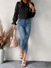 CUPSHE Women Eyelet Long Sleeve Tops Shirts Dressy Hollow Out Crochet Lace Embroidered Blouses 2025 Fashion