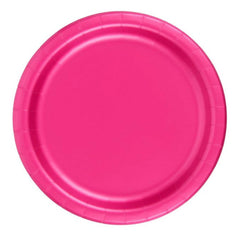 24 Plates 7" Paper Dessert Plates Wax Coated - Hot Pink