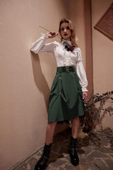 Scarlet Darkness Pirate Skirt for Women Goth Steampunk Skirt High Waist Midi A-Line Skirts with Pockets S-2XL