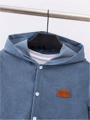 Verdusa Boy's Color Block Hooded Corduroy Jackets Casual Long Sleeve Outerwear with Pocket