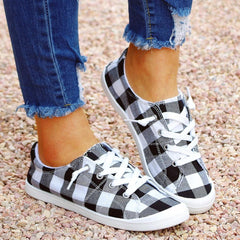 Hbeylia Canvas Shoes For Women Fashion Casual Plaid Lace Up Low Top Play Sneakers Lightweight Low Heels Slip On Flats Loafers Walking Shoes For Girls Running Outdoor Sports Driving
