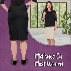 Kosher Casual Modest Knee Length Pencil Skirt for Women in Lightweight Cotton Spandex