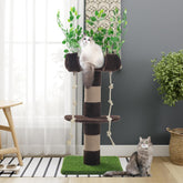 SHA CERLIN 55 Inches Cat Tree Tower with Leaves/Cozy Perches with Scratching Post for Indoor Kittens and Adults Cats/Sisal Rope and Simulated Lawn with Wide Base/Brown & Green